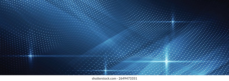 Abstract Blue Technology Background with Dots and Grid