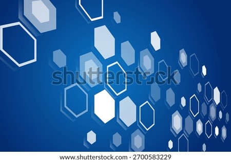 Abstract blue technology background with floating hexagonal shapes. Modern geometric design symbolizing innovation, digital structure, and futuristic tech concepts.