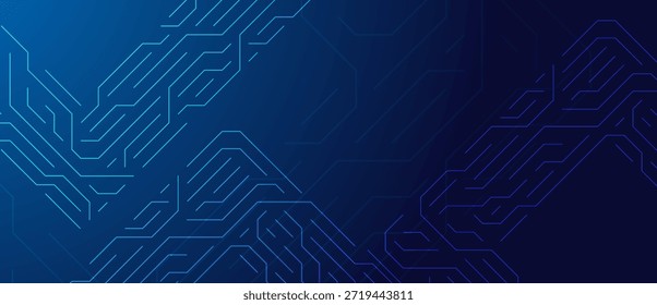 Abstract blue technology background with futuristic digital circuit lines and geometric pattern. Technology, circuit board and ai concept