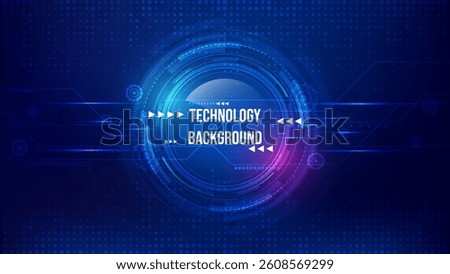 Abstract blue technology background with futuristic circles and arrows. Vector illustration design. Blue digital tech for web banners or presentations with copy space on a dark blue background.
