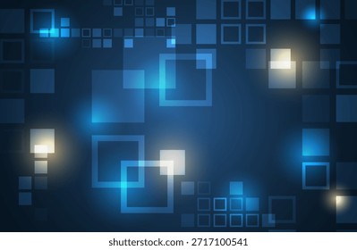 An abstract blue technology background with glowing squares and layered geometric shapes, evoking digital interfaces, data visualization, and a modern futuristic atmosphere.