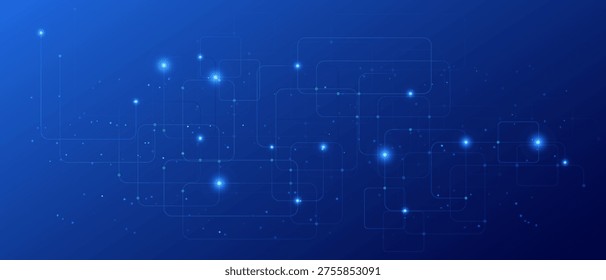 Fondo de Tecnología azul Abstractas con líneas y nodos de red brillantes