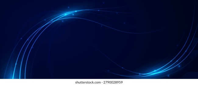 Abstract blue technology background with glowing digital light waves.