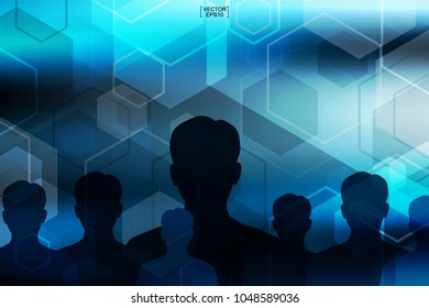 Abstract blue technology background with human symbol.Vector illustration.
