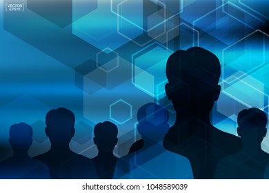 Abstract blue technology background with human symbol.Vector illustration.