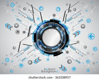 Abstract blue technology background with modern digital elements. Vector illustration.