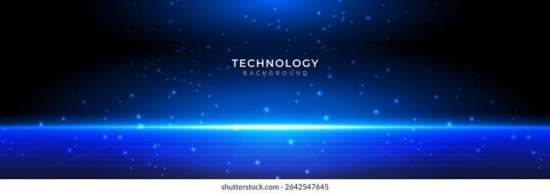 Fundo de tecnologia azul abstrato com efeito de luz néon para apresentação do produto, modelo de perspectiva, design vetorial.