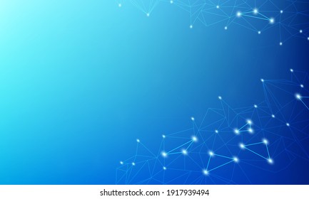 Abstract blue technology background with polygonal mesh, luminous points of light.