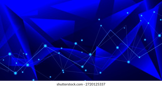 Fondo de tecnología azul Abstractas con Formas poligonales, líneas de conexión y partículas de luz brillante para la red digital de macrodatos, concepto de seguridad cibernética y diseño de infraestructura futurista