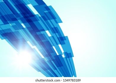 abstract blue technology background with sun rays, abstract vector design, digital connect concept - Vector