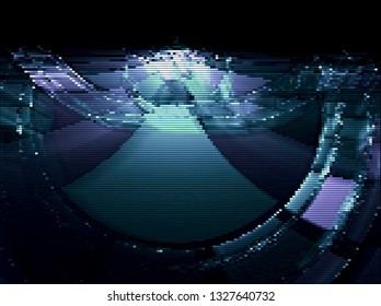 Abstract blue technology background - vector illustration. Futuristic tunnel with light effects consist of glowing dots. Science fiction or high tech backdrop.