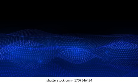 Fondo de tecnología azul abstracto con superficie de puntos ondulados