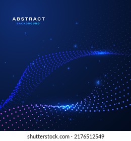 Abstract blue technology background with wavy particles. 
