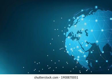 Abstract blue technology background.Vector world circle and electricity line with blue electronic cycle. Digital data , circuit board, Scientific background, Digital art and Abstract background concept.