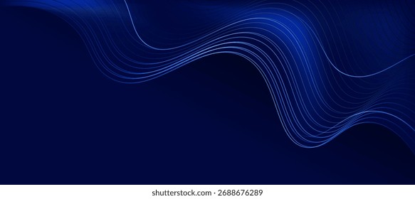 Abstract Blue Technology Banner with Glowing Digital Lines