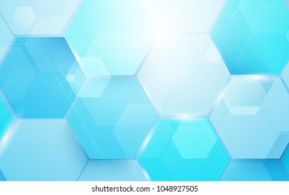 Abstract blue technology digital hi tech hexagons concept background