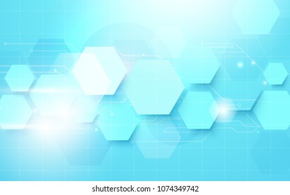 Abstract blue technology digital hi tech hexagons concept background