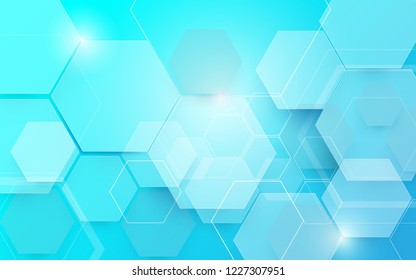Abstract blue technology digital hi tech hexagons concept background