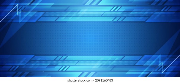 Abstract blue technology with geometric design and digital network background