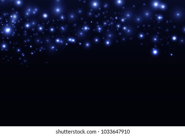Abstract blue technology glitter particles background with stars dusts falling down luxury premium product template. Magic light radiance galaxy space concept