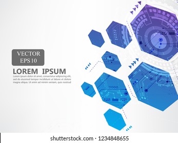 abstract blue technology hexagon white background