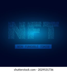 Abstract blue technology NFT design concept.Non fungible token.Crytocurrency.