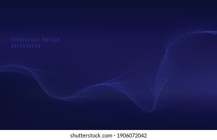 Abstract blue technology particle motion effect of line wavy design template. Movement of futuristic on dark blue background. illustration vector 