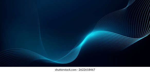 Abstractas líneas de onda de tecnología azul sobre fondo oscuro. Anuncio tecnológico moderno, concepto de negocio corporativo