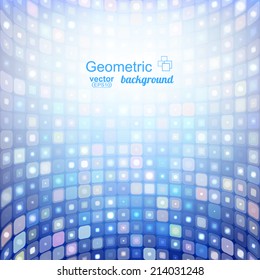 Abstract blue three-dimensional background with geometric elements. Vector illustration.