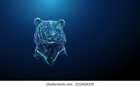 Abstract blue tiger head. Low poly style design. Wild animal. Geometric background. Wireframe light connection structure. Modern 3d graphic concept. Vector illustration