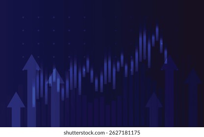 Abstract blue tone business finance and investment background. Arrows and stock charts background for illustration work.