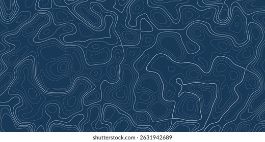 Papel de parede azul abstrato mapa topográfico. Terreno geográfico com profundidade, altitude. Arte cartográfica minimalista, fundo largo