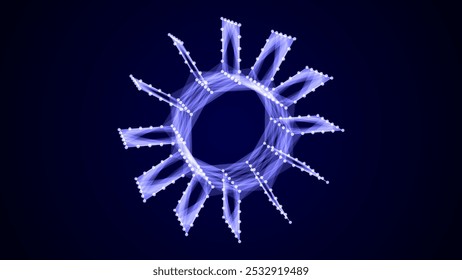 Toro azul abstrato com pontos e linhas azuis. Forma de wireframe geométrico vetorial futurista 3D. Big data de conexão de rede de tecnologia. Antecedentes científicos. Torcer objetos no ciberespaço escuro.