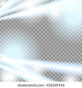 Abstract blue transparent beams background. Blue glow light sparkling effect vector design