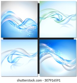 Abstract Blue Transparent Wave Background  