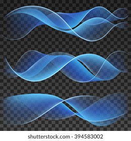 Abstract blue transparent waves. Wavy flow smooth vector background design elements