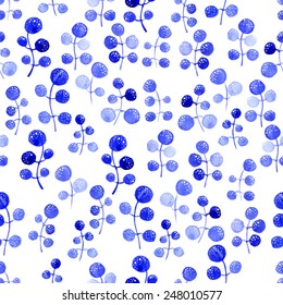 Abstract blue trees or plants - watercolor illustration. Vector seamless pattern.