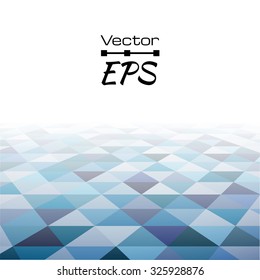 Abstract blue triangle field, perspetive pattern in fog, geometrical vibrant multicolored vector background illustration