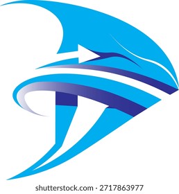 Abstract blue triangle logo with dynamic swoosh lines for corporate identity.