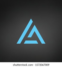 Abstract blue triangle shape with letter letter A. Stock Vector illustration isolated on black background.