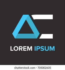 Abstract blue triangle vector illustration logo, sign, emblem for your company, identity, card with letter C. 