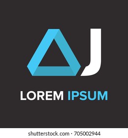 Abstract blue triangle vector illustration logo, sign, emblem for your company, identity, card with letter J. 
