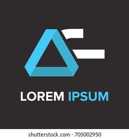 Abstract blue triangle vector illustration logo, sign, emblem for your company, identity, card with letter F. 