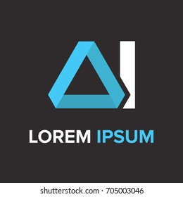 Abstract blue triangle vector illustration logo, sign, emblem for your company, identity, card with letter I. 