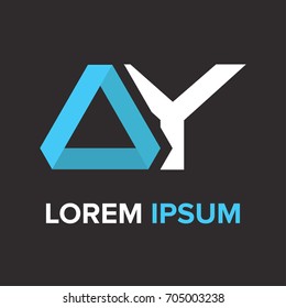 Abstract blue triangle vector illustration logo, sign, emblem for your company, identity, card with letter Y. 