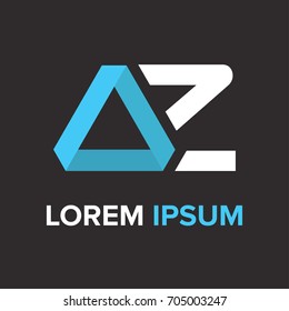 Abstract blue triangle vector illustration logo, sign, emblem for your company, identity, card with letter Z. 