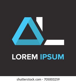Abstract blue triangle vector illustration logo, sign, emblem for your company, identity, card with letter L. 