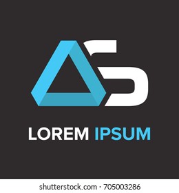 Abstract blue triangle vector illustration logo, sign, emblem for your company, identity, card with letter S. 