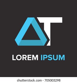 Abstract blue triangle vector illustration logo, sign, emblem for your company, identity, card with letter T. 