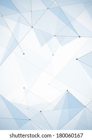 Abstract blue triangles background. Black tracks connect dots. EPS10 vector.